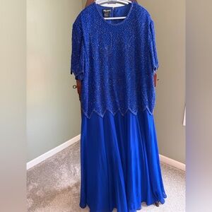 Elegant Blue Beaded Dress, Size 2X